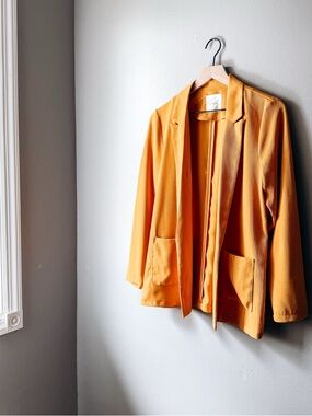 Elodie Mustard Yellow Open Front Blazer Lightweight Jacket Pockets Size S